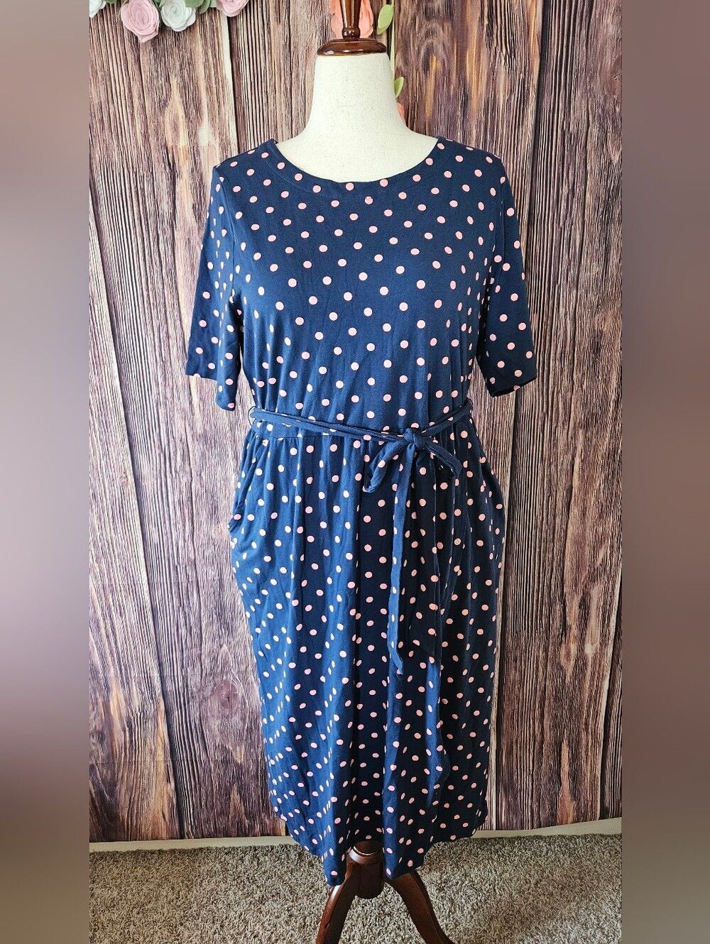 Croft & Barrow Knit Polka Dot Midi Dress With Pockets Size XXL